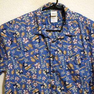 Disney Store Shirt Mens XL Short Sleeve Blue Hawaii Aloha Mickey Minnie Mouse